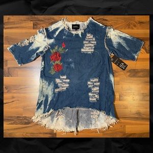 DAZL Distressed Denim High-Low Top Size 2X